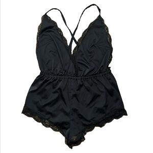 Elegant Black Lace Trim Romper